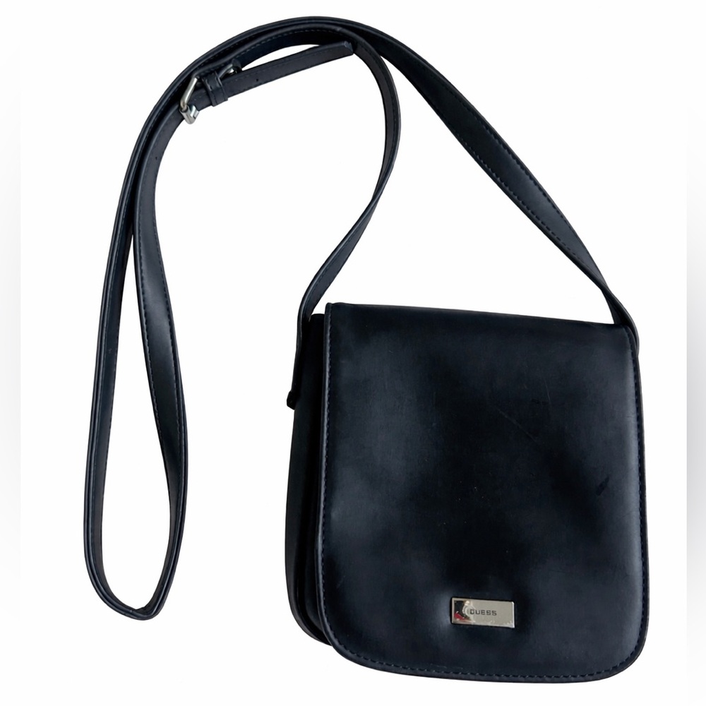 Vintage 90s Guess Leather Crossbody Bag Black Y2K Shoulder Purse